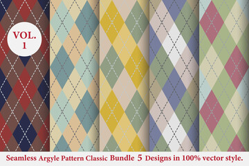 Argyle pattern Bundle Set 5 designs,Argyle vector,Seamless argyle pattern,Traditional check print,Fabric texture background,Christmas plaid,Retro background