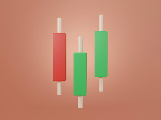 3D Bullish Candlestick graph chart of stock, Minimal concept trading cryptocurrency, Market investment trading, exchange, rendering, candle, stick, trade, simple, isometric, financial, index, forex.