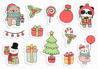 Christmas woodland animal sticker, scrapbook.