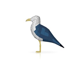 Low poly seagull isolated on white background. Abstract polygonal seagull. Low poly vector illustration. Seagull consisting of triangles.