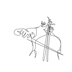 Continuous drawing with a single silhouette line of a woman playing the cello. A cellist in the minimalist style. - obrazy, fototapety, plakaty