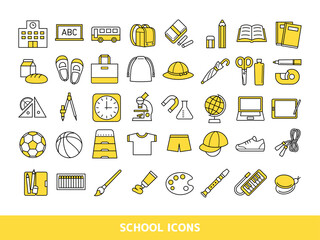 小学校生活と教育のアイコンセット　School and Education Icons