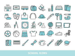 小学校生活と教育のアイコンセット　School and Education Icons