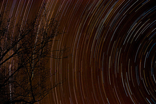 Star trails taken on a clear Autumn night in November at the Histocial Ouaquag Bridge near the small town of Windsor NY in Broome County in Upstate NY.  Stars shine brightly.