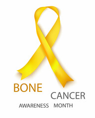 Vector icon of the bone cancer awareness ribbon. Yellow ribbon is a realistic illustration isolated on a white background.Poster design