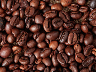 Roasted aromatic coffee beans close-up