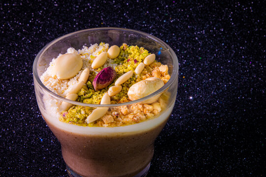 Zgougou Tunisienne  cashew desert photography - healthy breakfast cereal yogurt and fruits