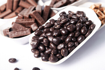 Assortment of delicious chocolate candies background. Chocolate candy isolated 