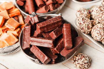 Assortment of delicious chocolate candies background. Chocolate candy isolated 