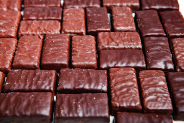 Assortment of delicious chocolate candies background. Chocolate candy isolated 