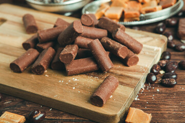 Assortment of delicious chocolate candies background. Chocolate candy isolated 