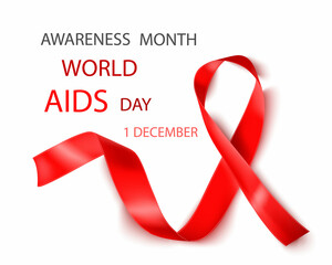 1st December, World Aids Day concept with shiny red ribbon of aids awareness.