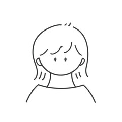 線画のボブヘアの女の子のバストアップアイコンイラスト