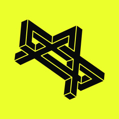 Impossible shapes, optical illusion, vector. Optical art object. Geometric figures.