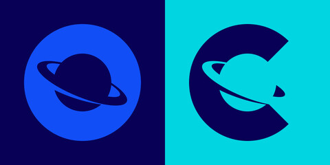Saturn with its ring vector icon. Trendy flat saturn with its ring on the letter O and C. Vector illustration can be used for web and mobile graphic design, logo. © Дмитрий Сальников