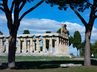 Fototapeta na wymiar Temple of Athena ruins in Paestum, Italy, 2021.