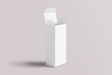 Cosmetic package box mockup. White blank empty box isolated. 3D rendering object.