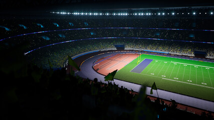 American football night stadium with fans iilluminated by spotlights waiting game. High quality 3d render  © AStakhiv