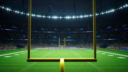 American football night stadium with fans iilluminated by spotlights waiting game. High quality 3d...