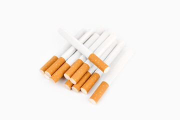 Set Сigarette close up isolated on white background. Smoking. Bad habits. Smoking leads to lung...