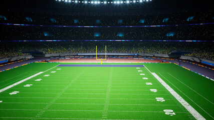 Fototapeta na wymiar American football night stadium with fans iilluminated by spotlights waiting game. High quality 3d render 