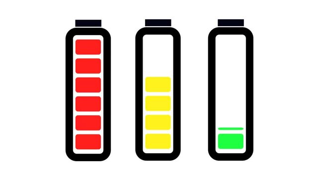 Design Flat Charger Power Indicator, Three Types Of Empty Batteries Loading Full With Colorful Energies On White Background