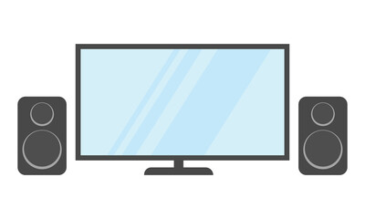 Flat tv and speaker set icon vector for home living room interior computer clipart design