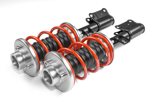 Car shock absorbers kit with red springs 3D