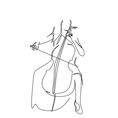 Continuous drawing with a single silhouette line of a woman playing the cello. A cellist in the minimalist style. © IRINA