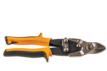 View of cutter for sheet metal on white background isolated. Working tools concept. Sweden.