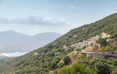 Obraz premium Landscape of Olmeto with old cemetery on a summer day, Corsica