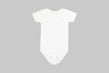 Mockup of white baby bodysuit shirt isolated on a grey background. 3d rendering.