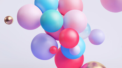 3d render, assorted pink violet red blue bubbles and balloons isolated on white background. Simple colorful round shapes. Abstract geometric wallpaper
