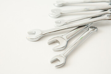 Old hand tools ,Pliers screwdriver wrench rusted iron metal tools on Steel plate at garage