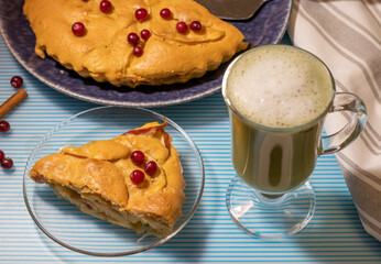 Apple pie with matcha on the table