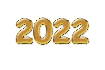 Golden foil balloons on white background. New year 2022 and christmas concept.