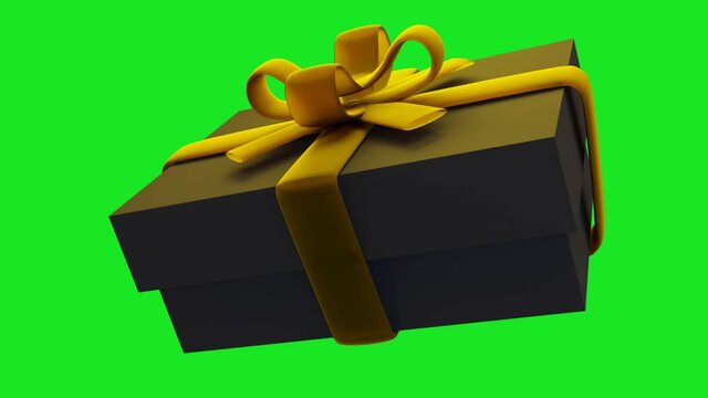 black friday zooming footage a 3d black gift box with gold ribbon