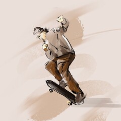 Urban boy with a skateboard. Young boy riding in the park on a skateboard