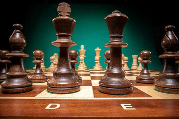 Macro of chess as tiny landscape small pieces