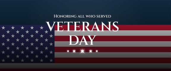 USA Veterans Day November 11 banner template design. Honoring all who served.