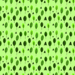 Trees on a green background. Can be used for fabric, wrapping paper, wallpaper.