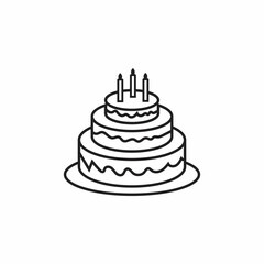 Line art Birthday cake with candle. Symbol of celebration happy moment on white background.