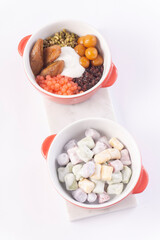 FOOD, DRINK, AND APPETIZER on white background.