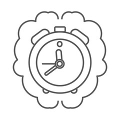 Alarm clock inside a human brain shape. Time management concept. Outline thin line icon. Isolated. 