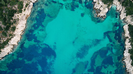 Naklejka na ściany i meble Aerial view of Porto Timoni beach and pirate bay on Corfu island in Greece