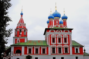 Fototapeta na wymiar Church of Saint Demetrius in Uglich town, famous landmark situated on the Volga river, in Russia. Popular landmark.