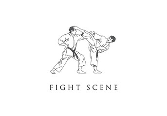 fight scene people vector line art