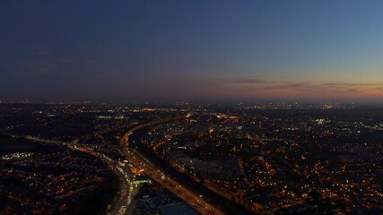 Aerials North London Near Wembley Stadium, London, England, Suburban Area Sunset Heavy traffic Near M1 Intersection
