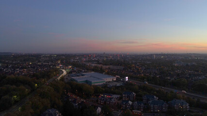 Aerials North London Near Wembley Stadium, London, England, Suburban Area Sunset Heavy traffic Near M1 Intersection
