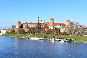 Obraz premium Wawel castle, monuments, city in Poland, UNESCO site, Krakow, historic old town,